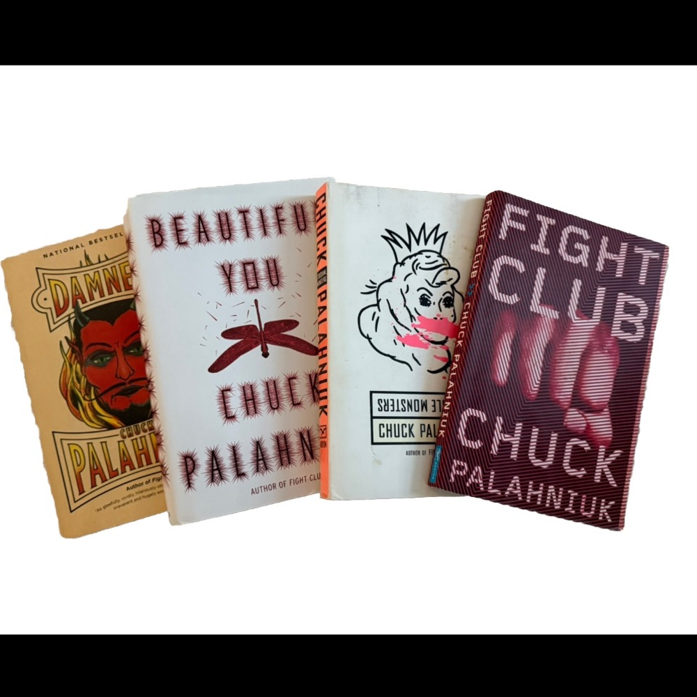 4 Chuck Palahniuk Books / damned , beautiful you, invisible monsters, fight club